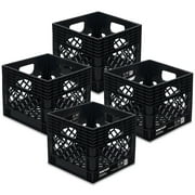 Ramtuff Storage Milk Crate, Durable Plastic Organizer Box, 250 lb Capacity, Black, 4 Pack