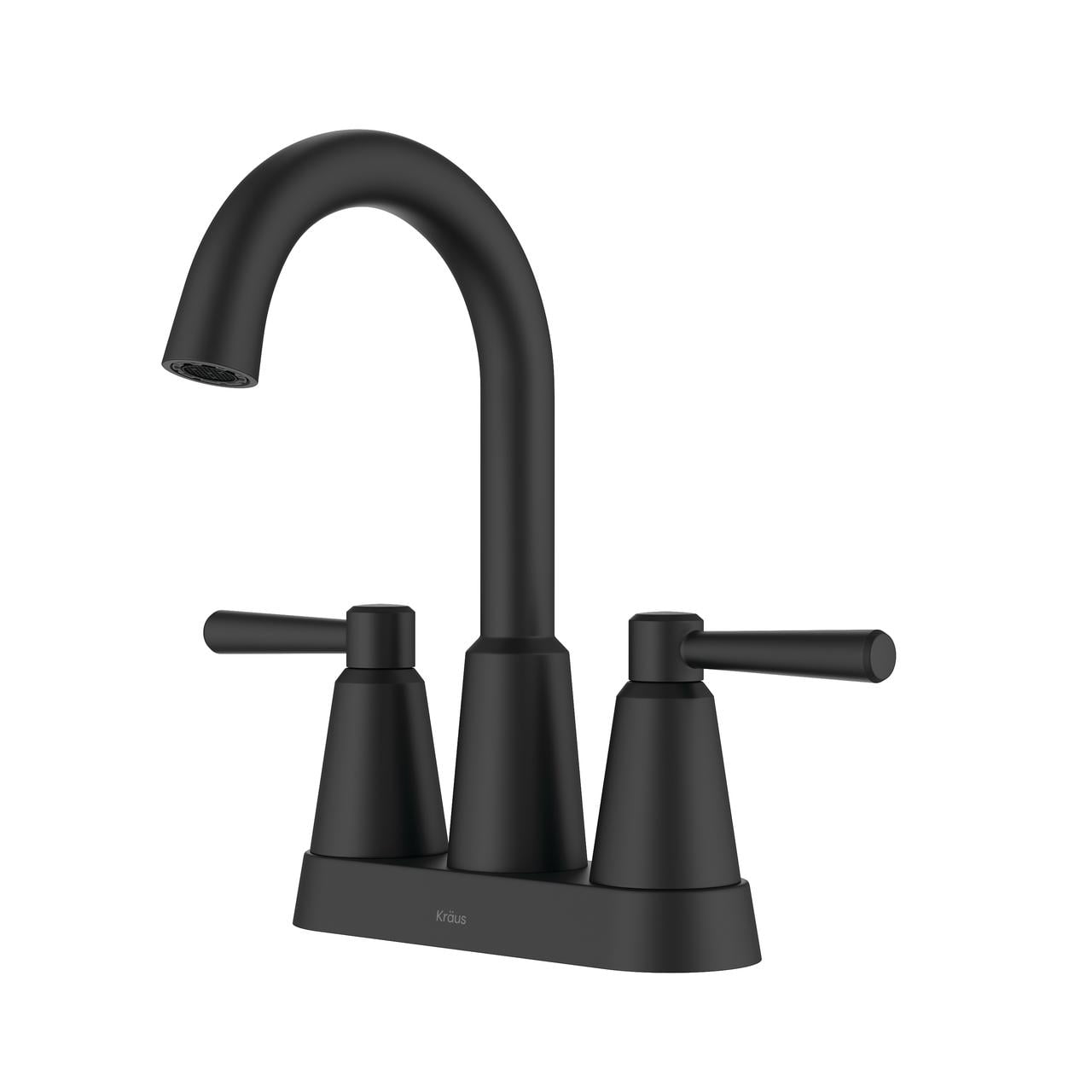KRAUS Ramus 2-Handle 4-inch Centerset Bathroom Faucet in Matte Black with Pop Up Drain and Supply Lines