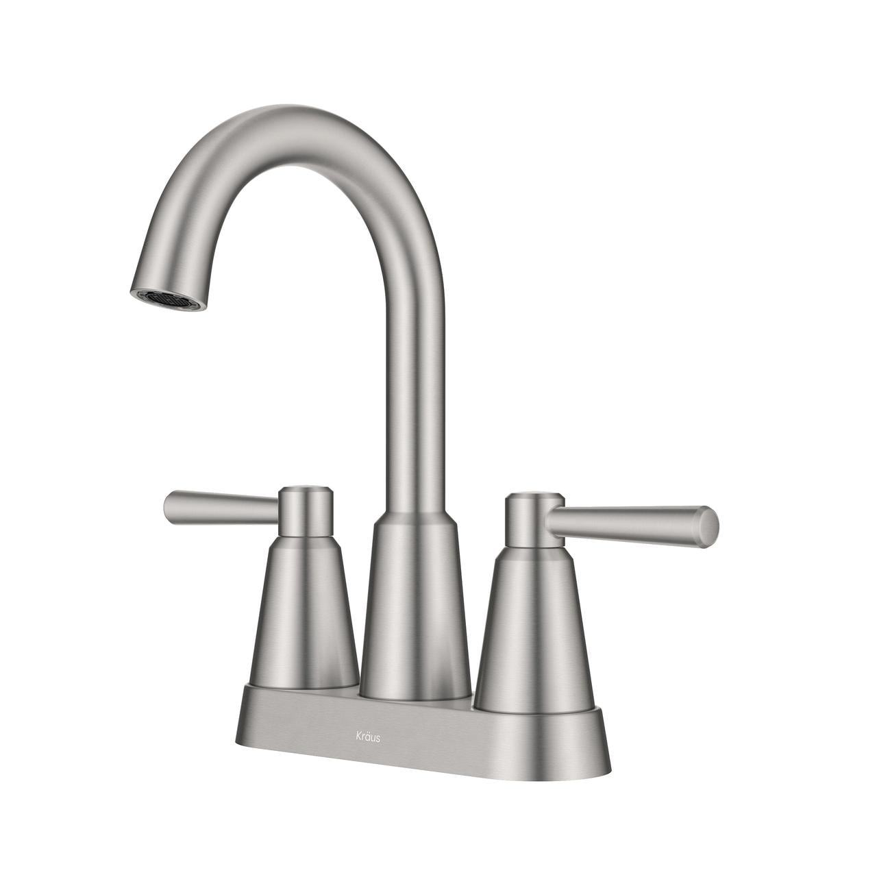 KRAUS Ramus 2-Handle 4-inch Centerset Bathroom Faucet in Spot-Free Brushed Nickel with Pop Up Drain and Supply Lines