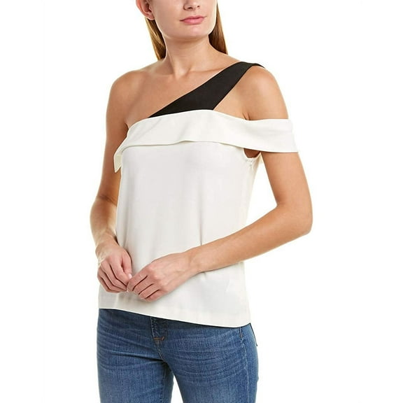 Ramy Brook CREAM/BLACK Luca One Shoulder Party Top, US X-Small