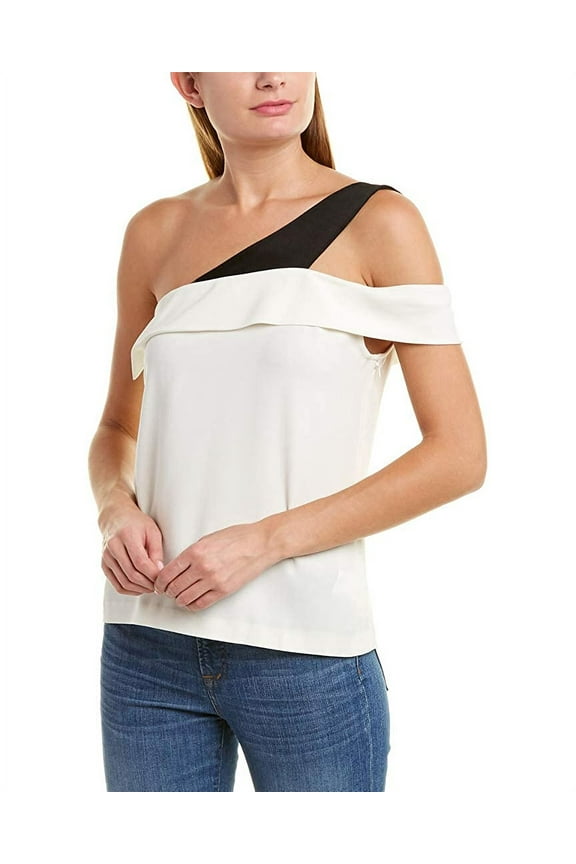 CREAM/BLACK Luca One Shoulder Party Top, US X-Small