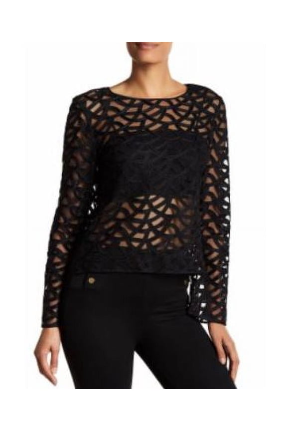 Women's Black Sam Embroidered Pattern Sheer Blouse, 4