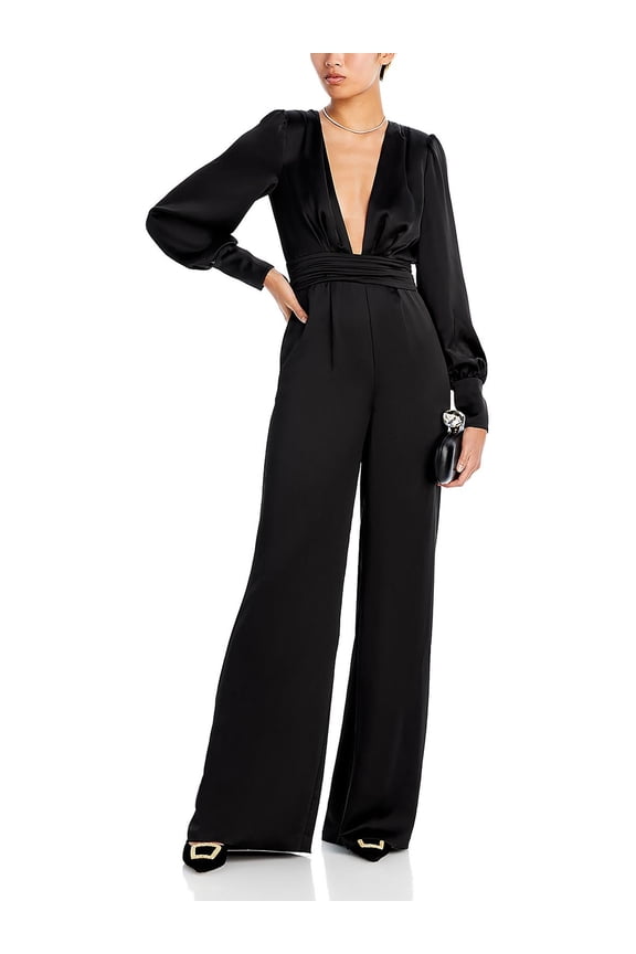 Womens Madelane Plunging Bishop Sleeve Jumpsuit
