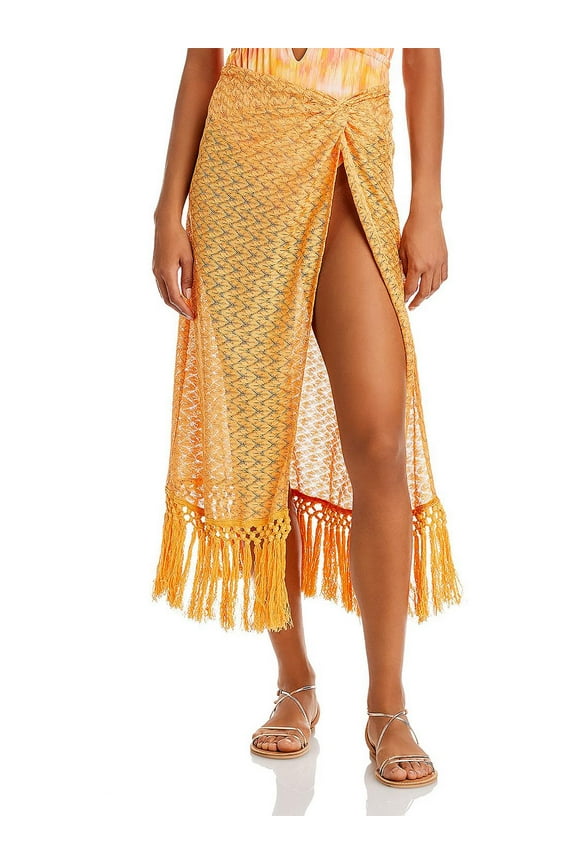 Womens Metallic Faux Wrap Maxi Skirt