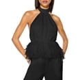 thumbnail image 1 of Ramy Brook Womens Danni Faux Feather Peplum Halter Top, 1 of 3
