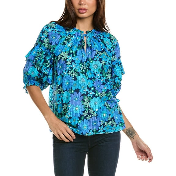 Ramy Brook womens  Eugenia Printed Top, XXS, Blue