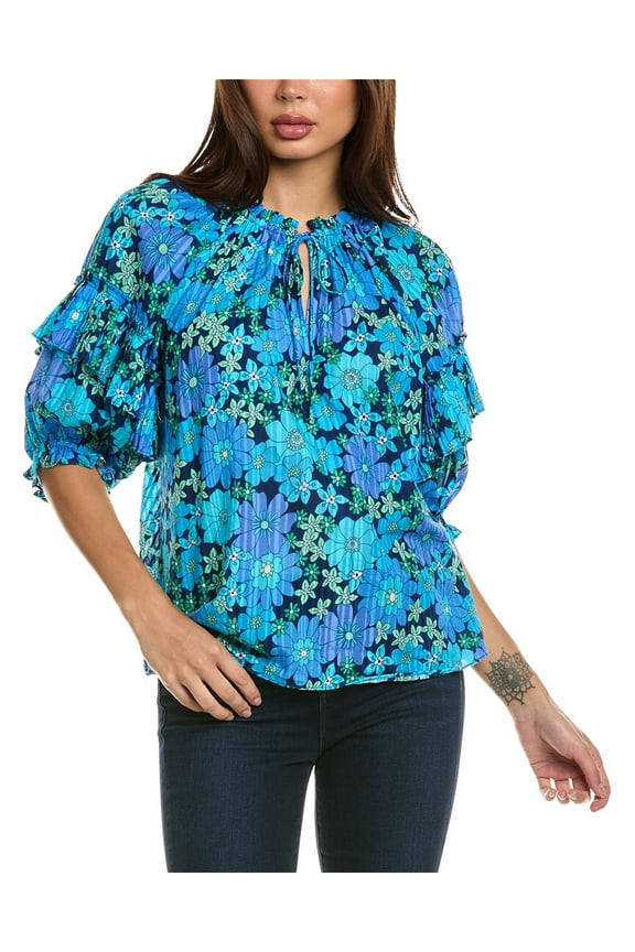 womens  Eugenia Printed Top, XXS, Blue