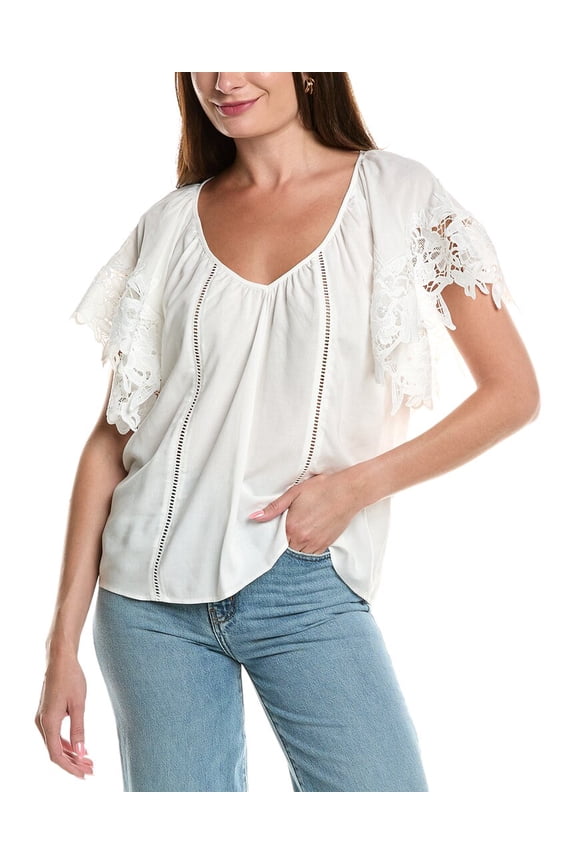 womens  Lynette Linen-Blend Top, m, White