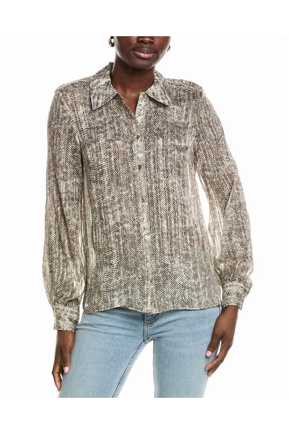 womens Pauline Printed Silk-Blend Blouse, m, Green