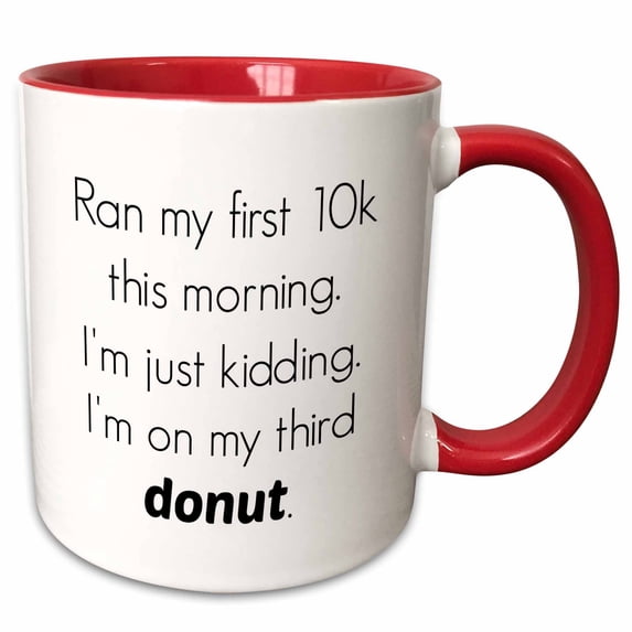 3drose, Ran My First 10k This Morning, Black Letters on White Background, 15oz Two-tone Red Mug