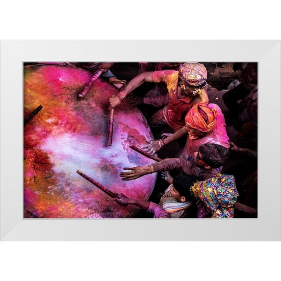 Rana, Ajit 14x11 White Modern Wood Framed Museum Art Print Titled - Holi Drummers In Barsana