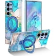 thumbnail image 1 of Rancase for Samsung Galaxy S22 Ultra Case with Magnetic Invisible Ring Stand [Compatible with MagSafe], Full Body Rugged Slim Women Men Girl Shockproof Marble Pattern Design Case, Light Blue, 1 of 7