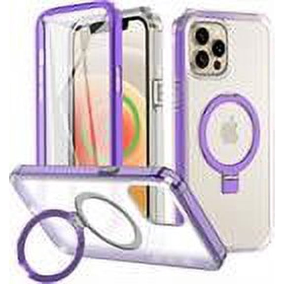 Rancase for iPhone 12 Pro Max Case with Magnetic Invisible Stand - Slim Translucent Design, Built-in Screen Protector, Military-Grade Drop Protection, Shockproof, MagSafe Compatible - Purple
