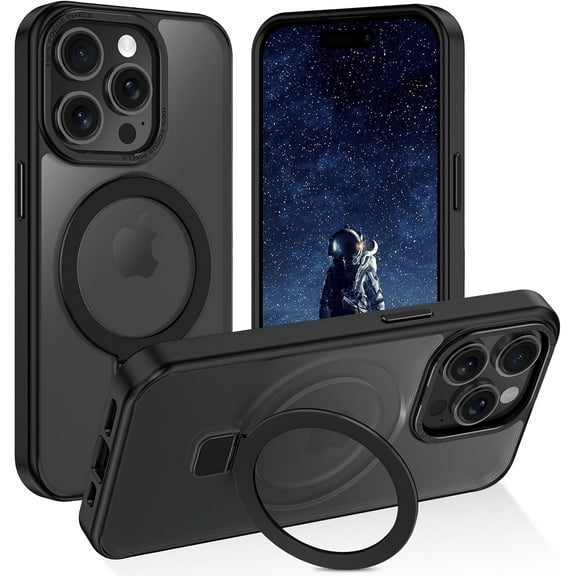 Rancase for iPhone 13 Pro Case,with Magnetic Invisible Stand [Compatible with MagSafe] Shockproof Slim Translucent Anti-Slip Military Drop Protection Cover,Black
