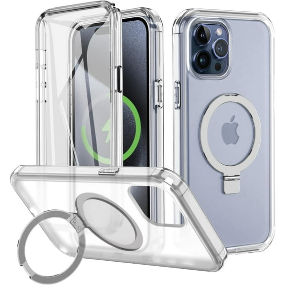 Rancase for iPhone 15 Pro Max Case with Magnetic Invisible Stand - Slim Translucent Design, Built-in Screen Protector, Military-Grade Drop Protection, Shockproof, MagSafe Compatible - Clear