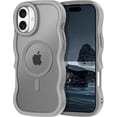 thumbnail image 1 of Rancase for iPhone 16 Plus Case for Women Girls, [Compatible with MagSafe] Cute Curly Wave Frame Shape Slim Translucent Matte Design Shockproof Bumper Protective, Grey, 1 of 5