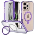thumbnail image 1 of Rancase for iPhone 16 Pro Max Case with Magnetic Invisible Stand - Slim Translucent Design, Built-in Screen Protector, Military-Grade Drop Protection, Shockproof, MagSafe Compatible - Purple, 1 of 6