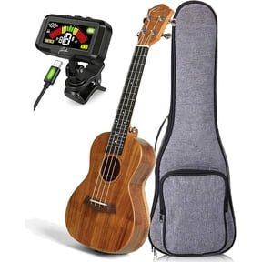 Ranch 23 Inch Concert Ukulele All Solid Acacia Wood Open Gloss Finish with Gig Bag and Rechargeable Tuner