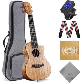 Ranch 23-Inch Cutaway Concert Ukulele Beginner Kit, Walnut Wood Set