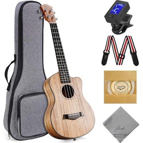 Ranch 26-Inch Cutaway Tenor Ukulele Beginner Kit, Walnut Wood Set