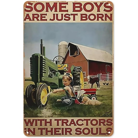 Ranch Boy Tractor Poster Metal Tin Sign, Some Boys Have Tractors When They were Born, Chic Retro Art Garage Pub Man Cave Club Novel and Interesting Bathroom Toilet Decoration 12X8Inch