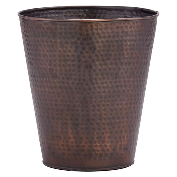 Ranch Copper Waste Basket - Rustic Hammered Iron Trash Can - 9" x 10"