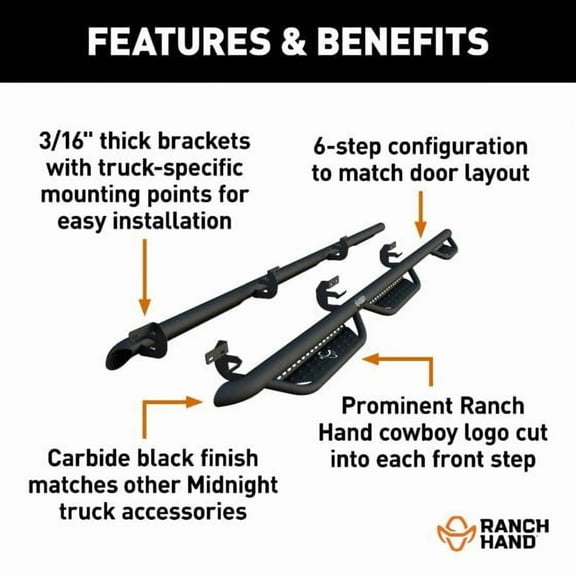 Ranch Hand MRSF171S8B6S Midnight Series NERF BAR ROUND 3"