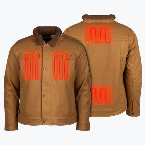 Mobile Warming Ranch Heated Jacket for Men, Hemp Canvas Shell, 7.4V Powersheer XL 4000mAh Battery, Bluetooth Control, Tan