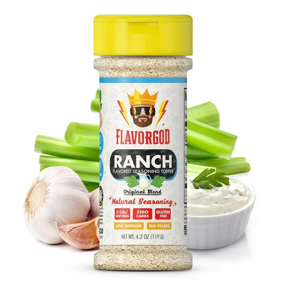 Ranch Seasoning by Flavor God, Sugar Free Ranch Substitute Low Sodium Seasoning, Gluten-Free Dry Ranch Mix, Keto & Paleo Friendly Ranch Seasoning Salad Dressing for Pizza, Popcorn, & Salads - 4.2 OZ