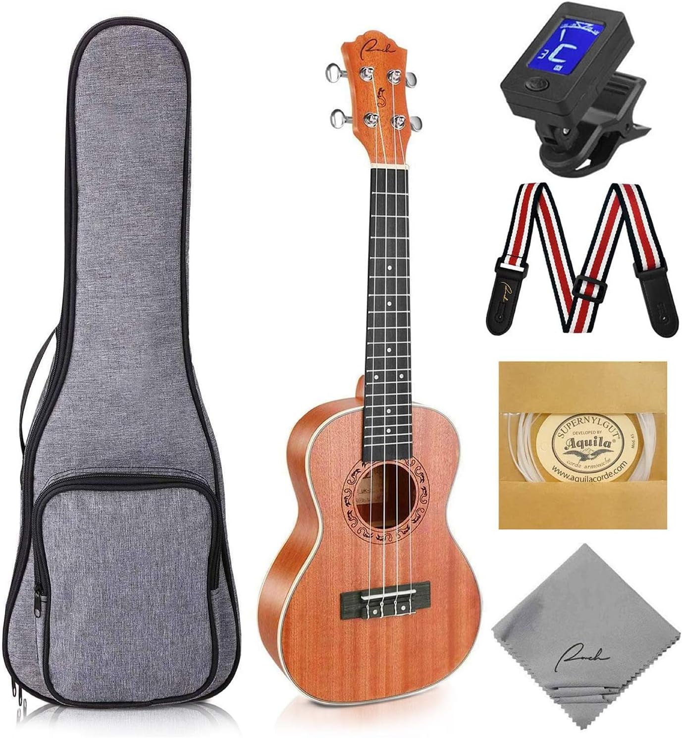 Ranch UK-23 Concert Ukulele - 23 inch Beginner Kit with 12 Online Lessons, Gig Bag, Tuner, Strap, Aquila Strings Set