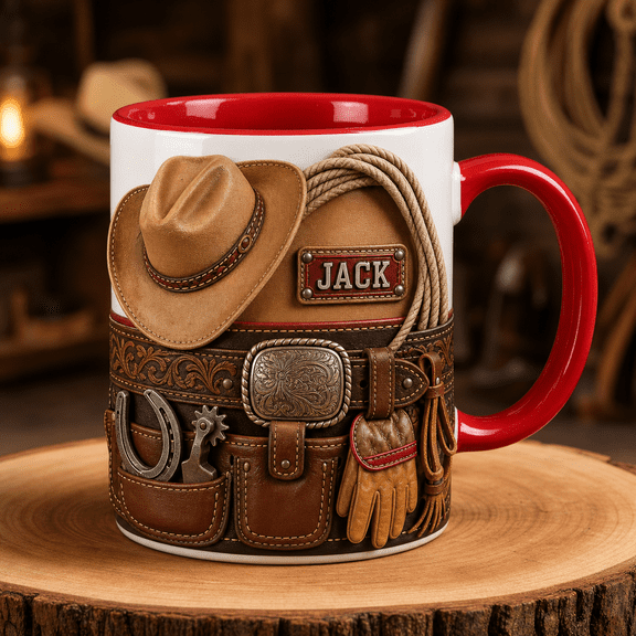 Rancher Dad Custom Mug Accent Mug with Cowboy Hat, Rope & Leather Belt Father's Day Gift
