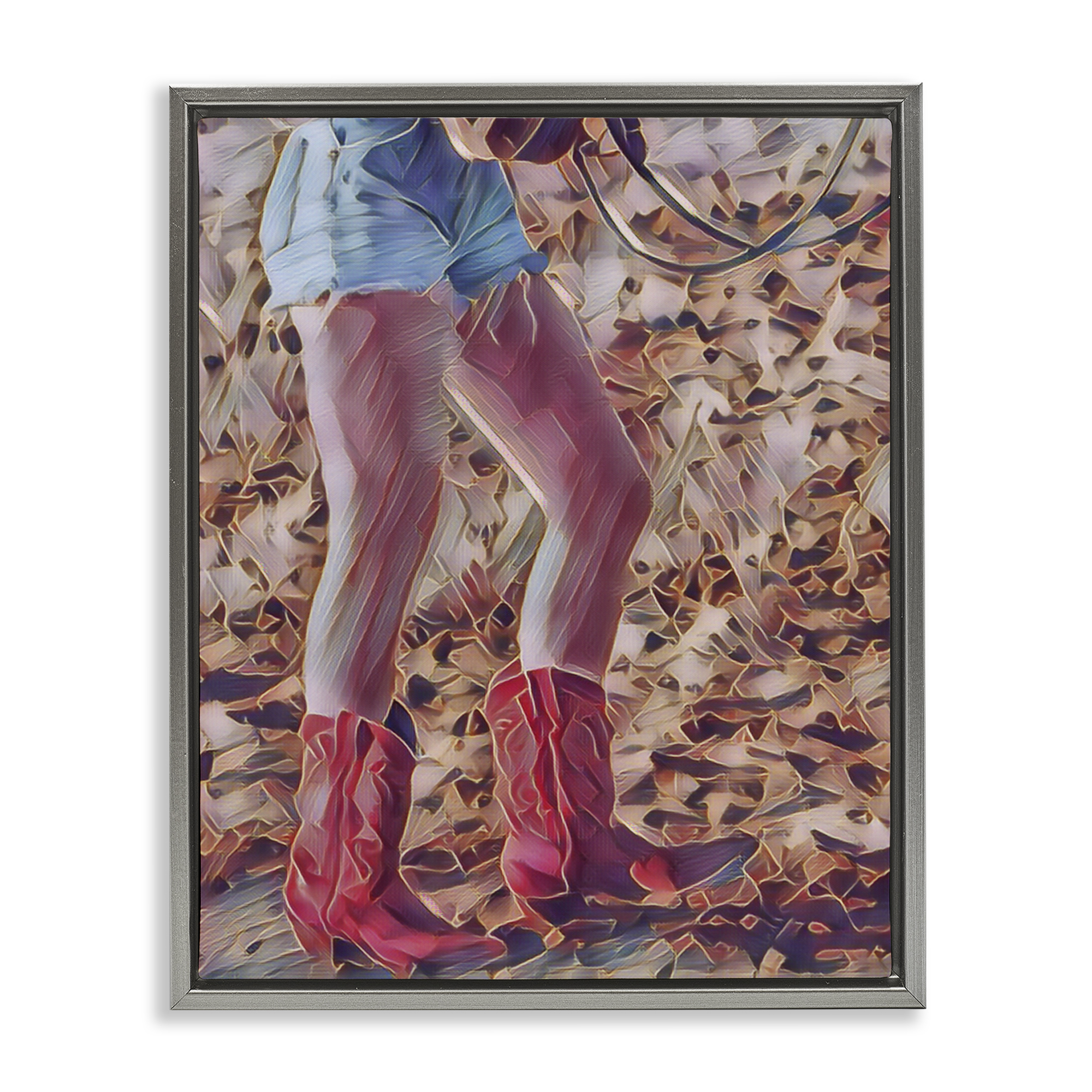 Rancher Gal Cowgirl Gray Framed Floater Canvas Wall Art, design by Jesse Keith