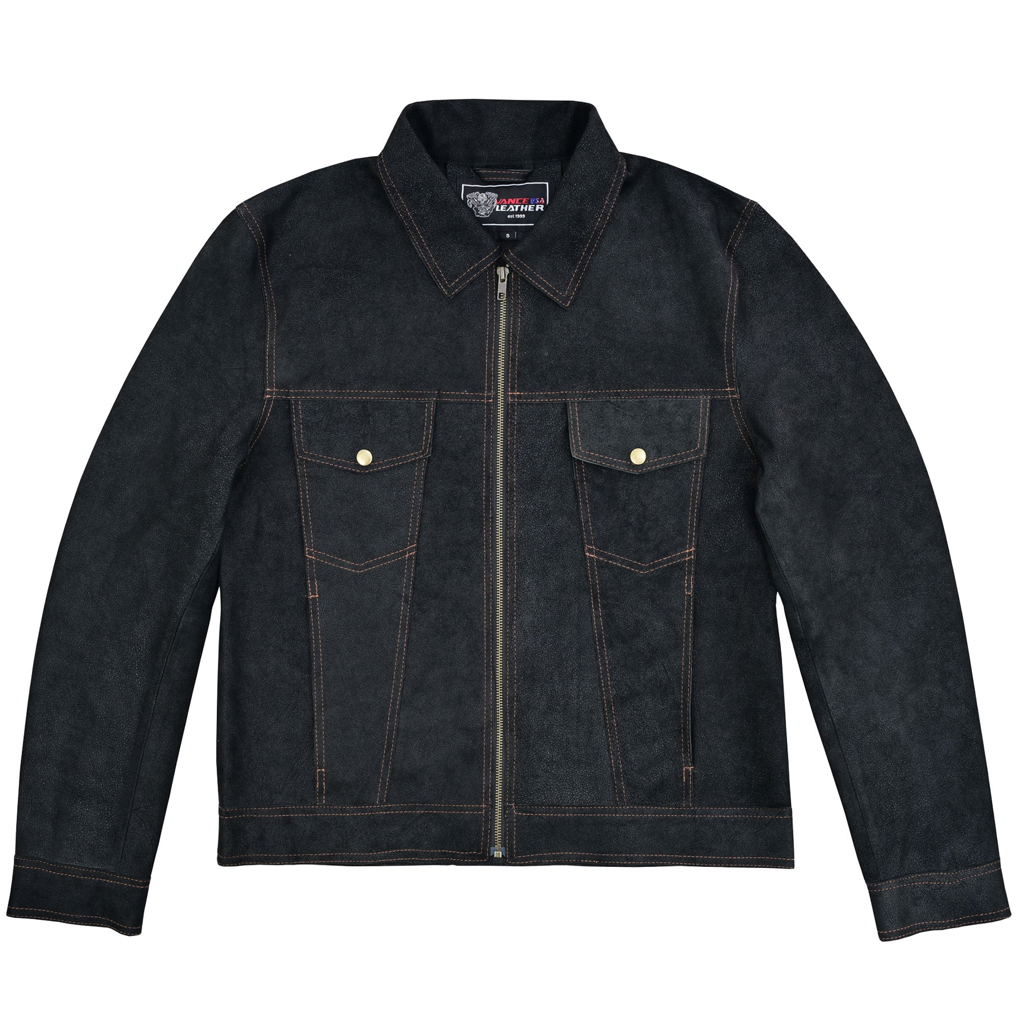 Vance Leather Rancher Goat Suede Trucker Black Leather Jacket (XL ...
