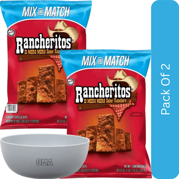 Rancheritos El Mero Sabor Ranchero Flavored Tortilla Chips -18.37 oz-2pk, With Olive White Bowl By OMA