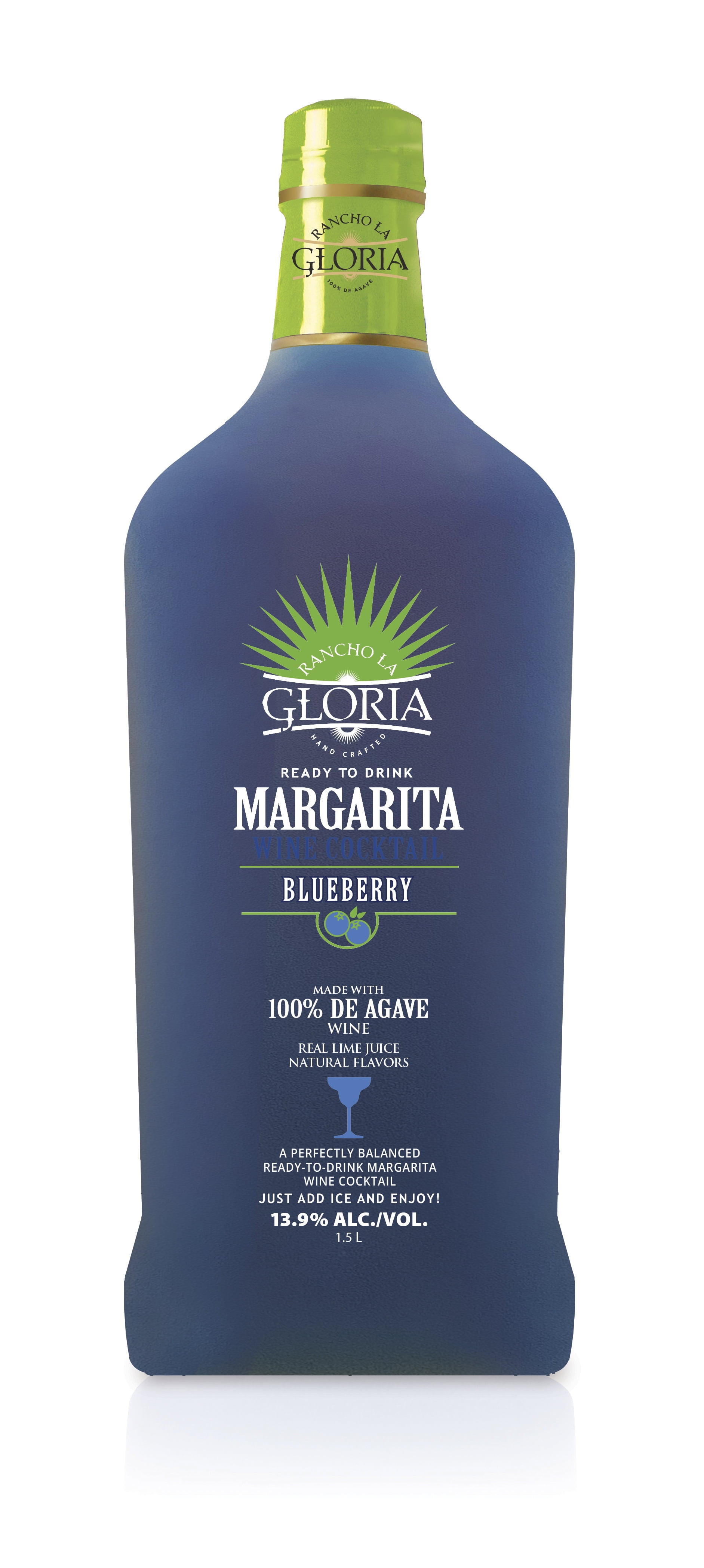 Rancho La Gloria, Blueberry Margarita Cocktail, 13.9% ABV, 1.5L Glass Bottle, 10-150ml Servings