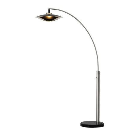 NOVA of California Rancho Mirage 1 Light Arc Floor Lamp - 83", Antique Nickel finish, Matte Black & Silver-Leaf Shade, Dimmer Switch, Marble base