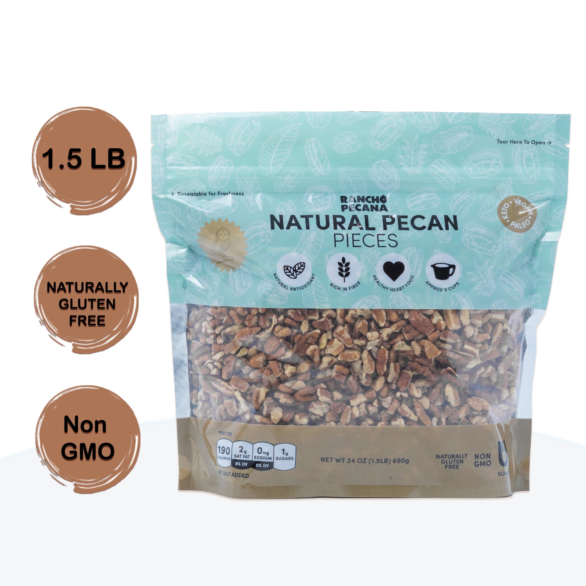 Rancho Pecana Natural Pecan Pieces, NonGMO, Grain and Naturally