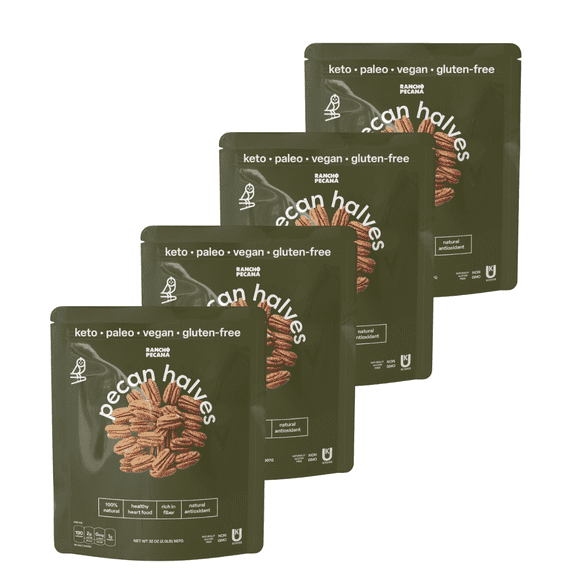 Rancho Pecana Premium Natural Pecan Halves 4 Pack 8 LB (128 Oz), Non-GMO, Gluten-Free, Grain Free, Heart Healthy, Freshly Packed for Maximum Flavor and Crunch