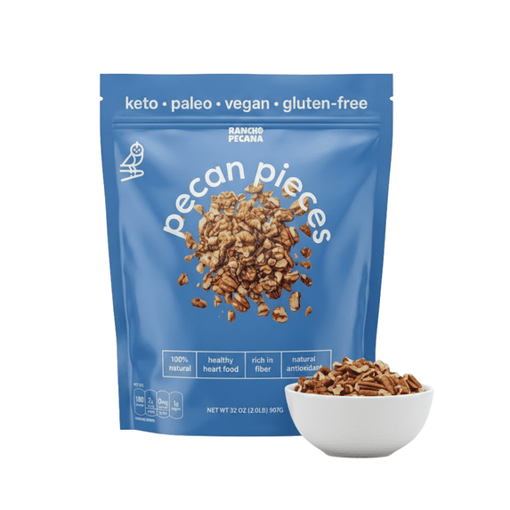 Rancho Pecana Premium Pecan Pieces 2 LB (32 Oz), Gluten Free, Non-GMO, Chopped Pecans, Plant Proteins