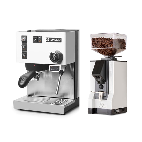Rancilio Silvia +PID Espresso Machine | Eureka Silenzio 55 Espresso Grinder Bundle (White)
