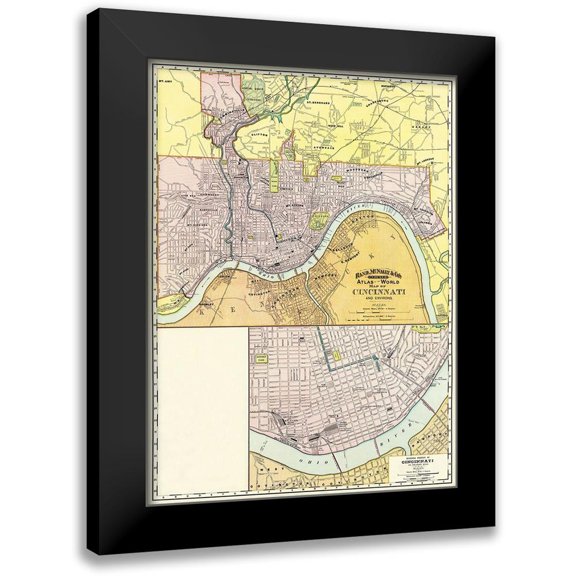 Rand McNally 11x14 Black Modern Framed Museum Art Print Titled - Cincinatti Ohio - Rand McNally 1897