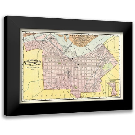 Rand McNally 14x11 Black Modern Framed Museum Art Print Titled - Louisville Kentucky - Rand McNally 1892