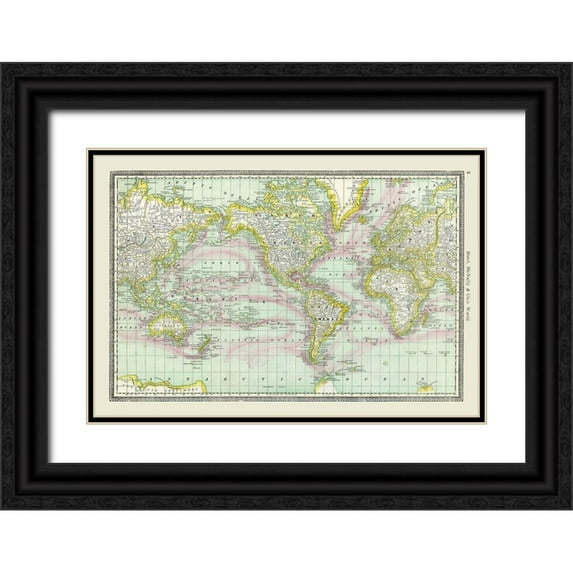 Rand McNally 14x11 Black Ornate Wood Framed with Double Matting Museum Art Print Titled - World - Rand McNally