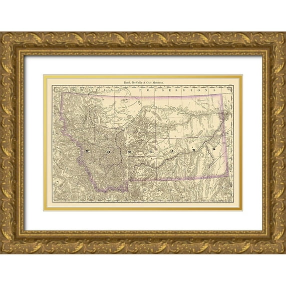 Rand McNally 14x11 Gold Ornate Wood Framed with Double Matting Museum Art Print Titled - Montana - Rand McNally 1879