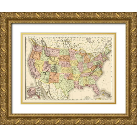 Rand McNally 14x11 Gold Ornate Wood Framed with Double Matting Museum Art Print Titled - United States of America - Rand McNally 1897