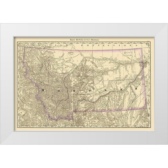 Rand McNally 14x11 White Modern Wood Framed Museum Art Print Titled - Montana - Rand McNally 1879