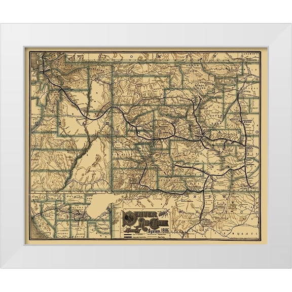Rand McNally 14x12 White Modern Wood Framed Museum Art Print Titled - Denver and Rio Grande Railway 1886