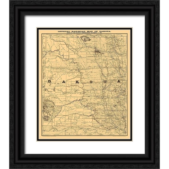 Rand McNally 15x17 Black Ornate Wood Framed with Double Matting Museum Art Print Titled - North Dakota South Dakota -Rand McNally 1886