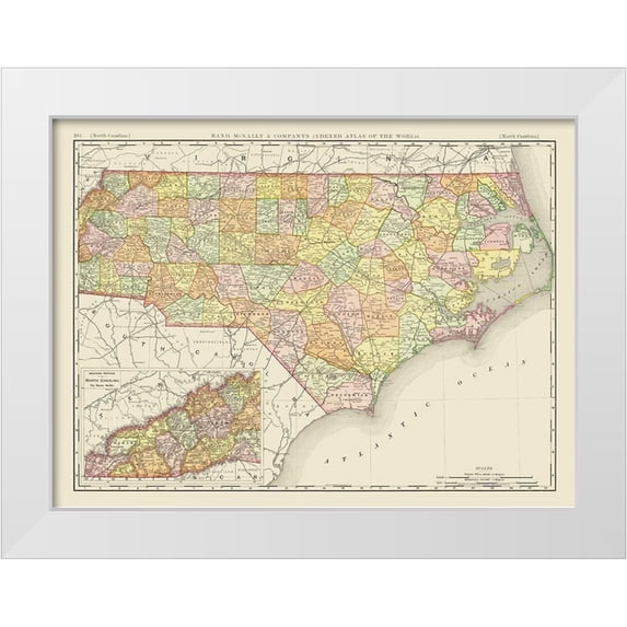 Rand McNally 18x14 White Modern Wood Framed Museum Art Print Titled - North Carolina - Rand McNally 1897