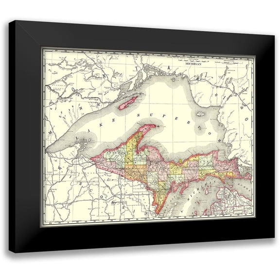 Rand McNally 18x15 Black Modern Framed Museum Art Print Titled - Michigan Upper Peninsula - Rand McNally 1897
